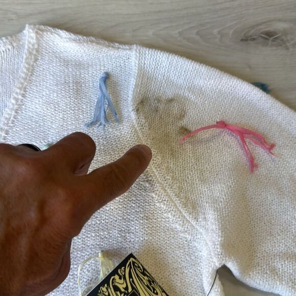 Curio cardigan sweater with ribbon tassels size Small White/Multi Color Used‎ - Picture 3 of 5